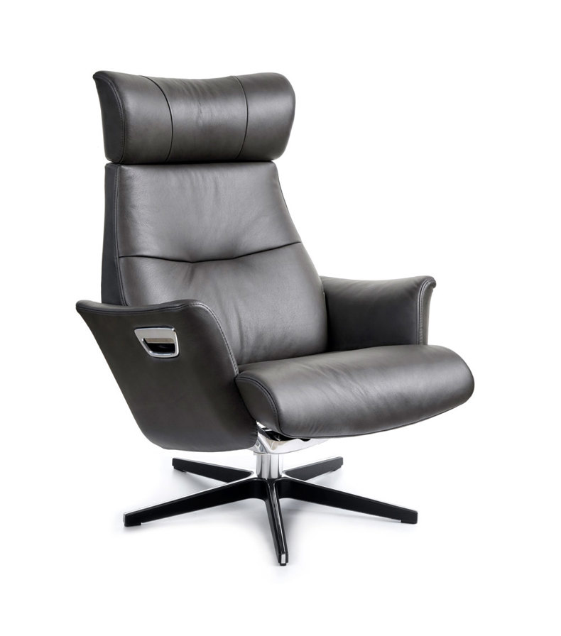 Beyoung Wood Detail Swivel Reclining Chair Leather